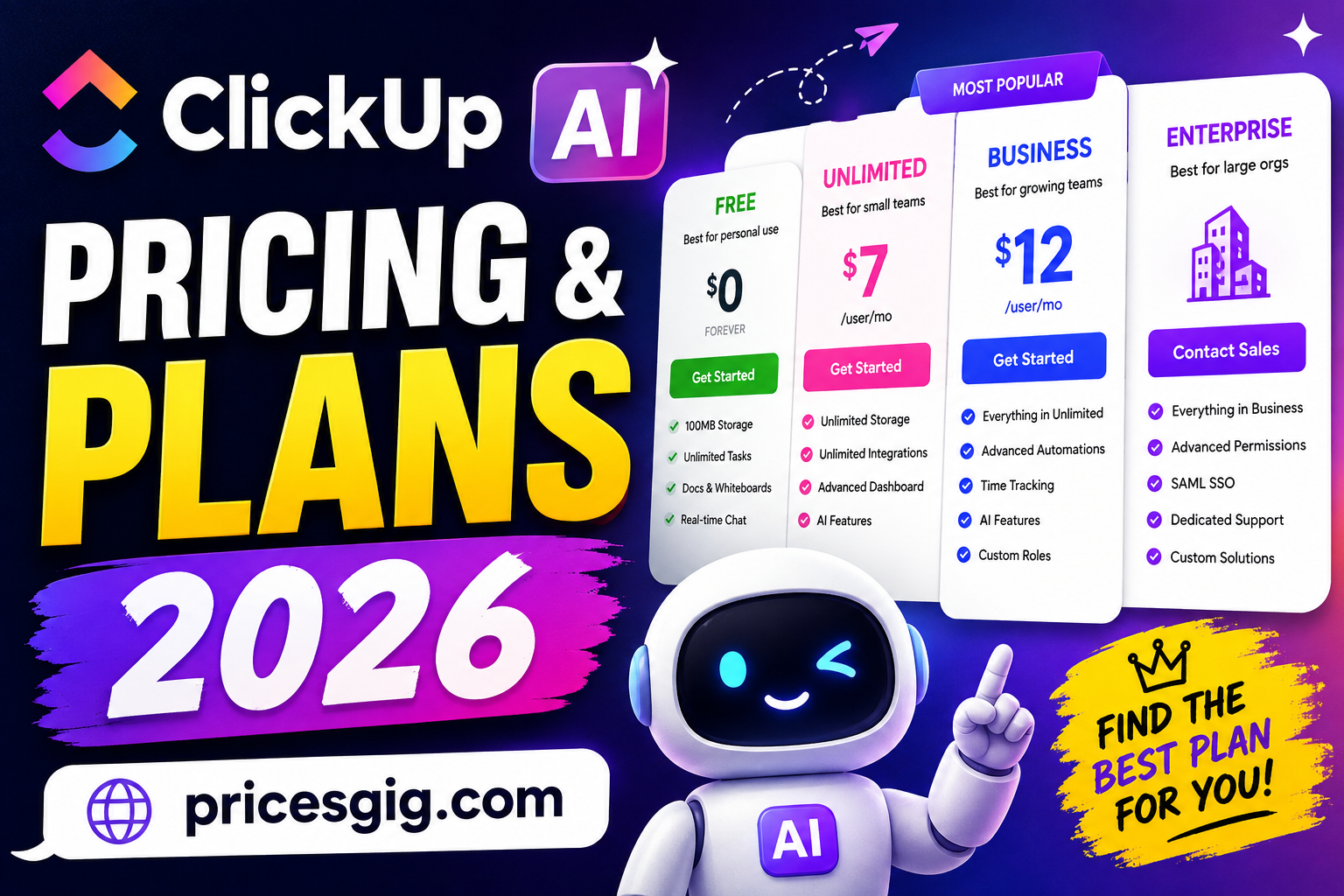 ClickUp AI Pricing & Plans 2026